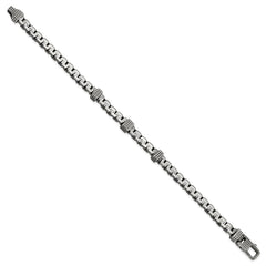 Sterling Silver Mens Antiqued Brushed Textured Link Bracelet