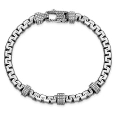 Sterling Silver Mens Antiqued Brushed Textured Link Bracelet