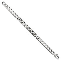 Sterling Silver Mens Antiqued Brushed Curb/Circles Bracelet