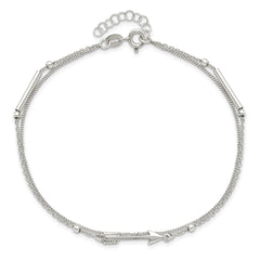 Sterling Silver 2-strand Arrow 9 inch Plus 1 inch Extender - Total 10 inch Anklet