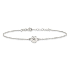 Sterling Silver CZ Sand Dollar 9 inch Plus 1 inch Extender - Total 10 inch Anklet