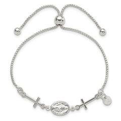 Sterling Silver Miraculous & Crosses Adjustable Bracelet