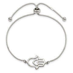 Sterling Silver Polished Heart Hamsa Adjustable Bracelet