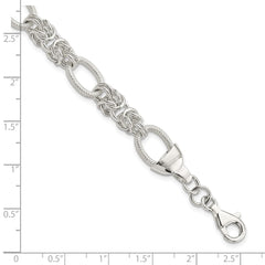 Sterling Silver Polished and Texture Fancy Link 7.5in Bracelet