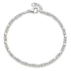 Sterling Silver Polished D/C Beaded w/ 1 in ext. Bracelet