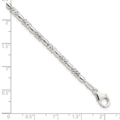 Sterling Silver Polished D/C Beaded w/ 1 in ext. Bracelet