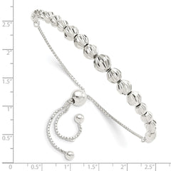 Sterling Silver Polished & D/C Beaded Adjustable Bracelet