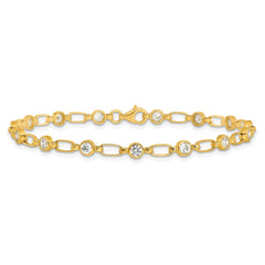 Sterling Silver Gold-tone Bezel CZ 7.5in Bracelet