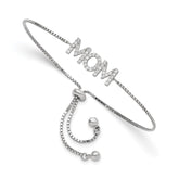 Sterling Silver Polished Rhodium-plated Pavâ CZ MOM Adjustable Bracelet