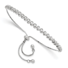 Sterling Silver Polished Rhodium-plated CZ Adjustable Bracelet
