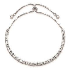 Sterling Silver Polished Rhodium-plated CZ Adjustable Bracelet - 4