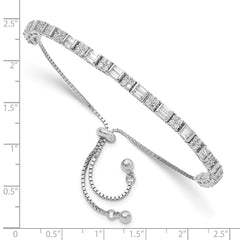 Sterling Silver Polished Rhodium-plated CZ Adjustable Bracelet - 4