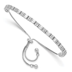 Sterling Silver Polished Rhodium-plated CZ Adjustable Bracelet - 4