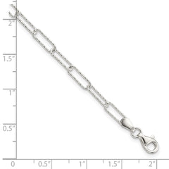 Sterling Silver Rhodium-plated D/C Fancy Link w/.75 in Ext Bracelet