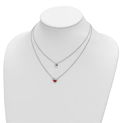 Sterling Silver Rhodium-plate Enamel Heart 2-Strand w/1in Ext Necklace