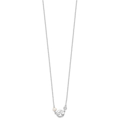 Sterling Silver Rhodium-plated CZ FW Cultured Pearl w/Hearts Necklace