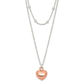 Sterling Silver & Rose-tone Beaded Heart Adjustable Necklace
