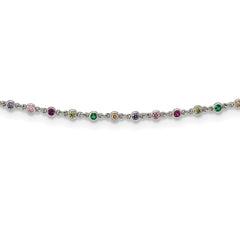 Sterling Silver Rhodium-plated Polished Multi-color CZ w/3 IN EXT Choker