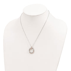 Sterling Silver Rose-tone Polished Pave CZ Twist w/2 in ext. Necklace