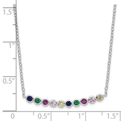 Sterling Silver Rhodium-plated Polished Multi-color CZ Bar Necklace