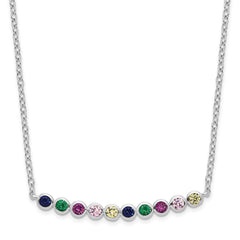 Sterling Silver Rhodium-plated Polished Multi-color CZ Bar Necklace