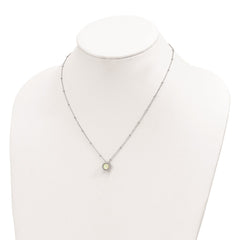 Sterling Silver RH-plated White Created Opal CZ Beaded w/2 in ext. Necklace