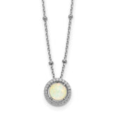Sterling Silver RH-plated White Created Opal CZ Beaded w/2 in ext. Necklace