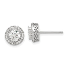 Sterling Silver Polished Rhodium-plated CZ 18in Necklace/Post Earrings Set