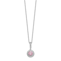 Sterling Silver Polished Rhodium-plated CZ 18in Necklace/Post Earrings Set - 3