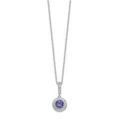 Sterling Silver Polished Rhodium-plated CZ 18in Necklace/Post Earrings Set - 4