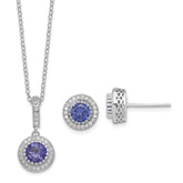 Sterling Silver Polished Rhodium-plated CZ 18in Necklace/Post Earrings Set - 4