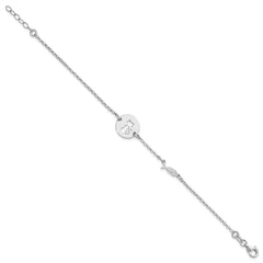 Sterling Silver Rhodium-plated Kitty and Fish w/.5 in Ext Bracelet