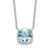 Sterling Silver Rhodium-plated Square Blue Topaz w/2 in ext. Necklace