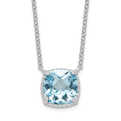 Sterling Silver Rhodium-plated Square Blue Topaz w/2 in ext. Necklace