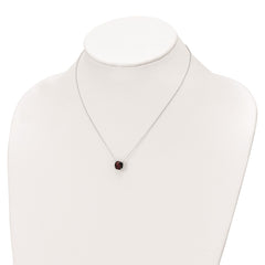 Sterling Silver Rhodium-plated Square Garnet w/2 in ext. Necklace