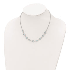 Sterling Silver Rhodium-plated Polished Blue Topaz w/2 in ext. Necklace