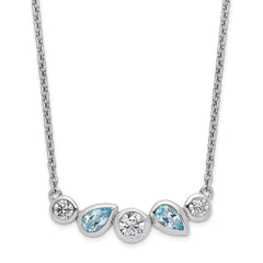 Sterling Silver RH-plate Sky Blue Topaz White CZ 16.5in w/1in ext Necklace