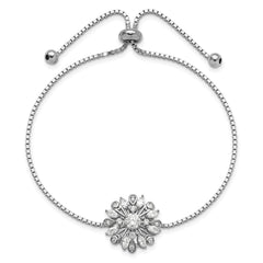 Sterling Silver Rhodium-plated Floral CZ Adjustable Bolo Bracelet
