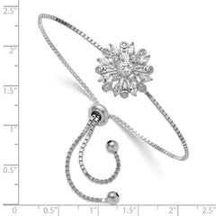 Sterling Silver Rhodium-plated Floral CZ Adjustable Bolo Bracelet