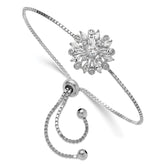 Sterling Silver Rhodium-plated Floral CZ Adjustable Bolo Bracelet
