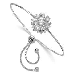 Sterling Silver Rhodium-plated Floral CZ Adjustable Bolo Bracelet