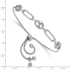Sterling Silver Rhodium-plated Fancy Link Adjustable Bolo Bracelet