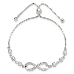 Sterling Silver Polished CZ Infinity Adjustable Bracelet
