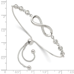 Sterling Silver Polished CZ Infinity Adjustable Bracelet