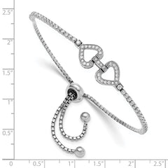 Sterling Silver Rhodium-plated CZ Linked Hearts Adjustable Bracelet