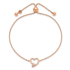 Sterling Silver Rose Gold-plated Open Heart with CZ Adjustable Bracelet