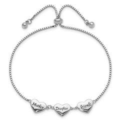 Sterling Silver RH-plated Enamel MOTHER/DAUGHTER/FRIENDS Bracelet