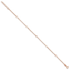 Sterling Silver Rose-tone Hearts 9 inch Plus 1 inch Extender - Total 10 inch Anklet