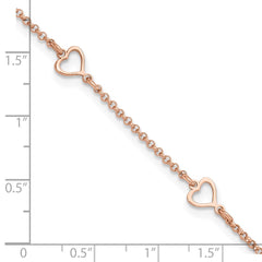 Sterling Silver Rose-tone Hearts 9 inch Plus 1 inch Extender - Total 10 inch Anklet