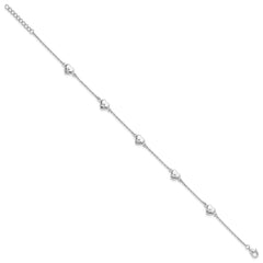 Sterling Silver Rhodium-plated Hearts 9 inch Plus 1 inch Extender - Total 10 inch Anklet - 2